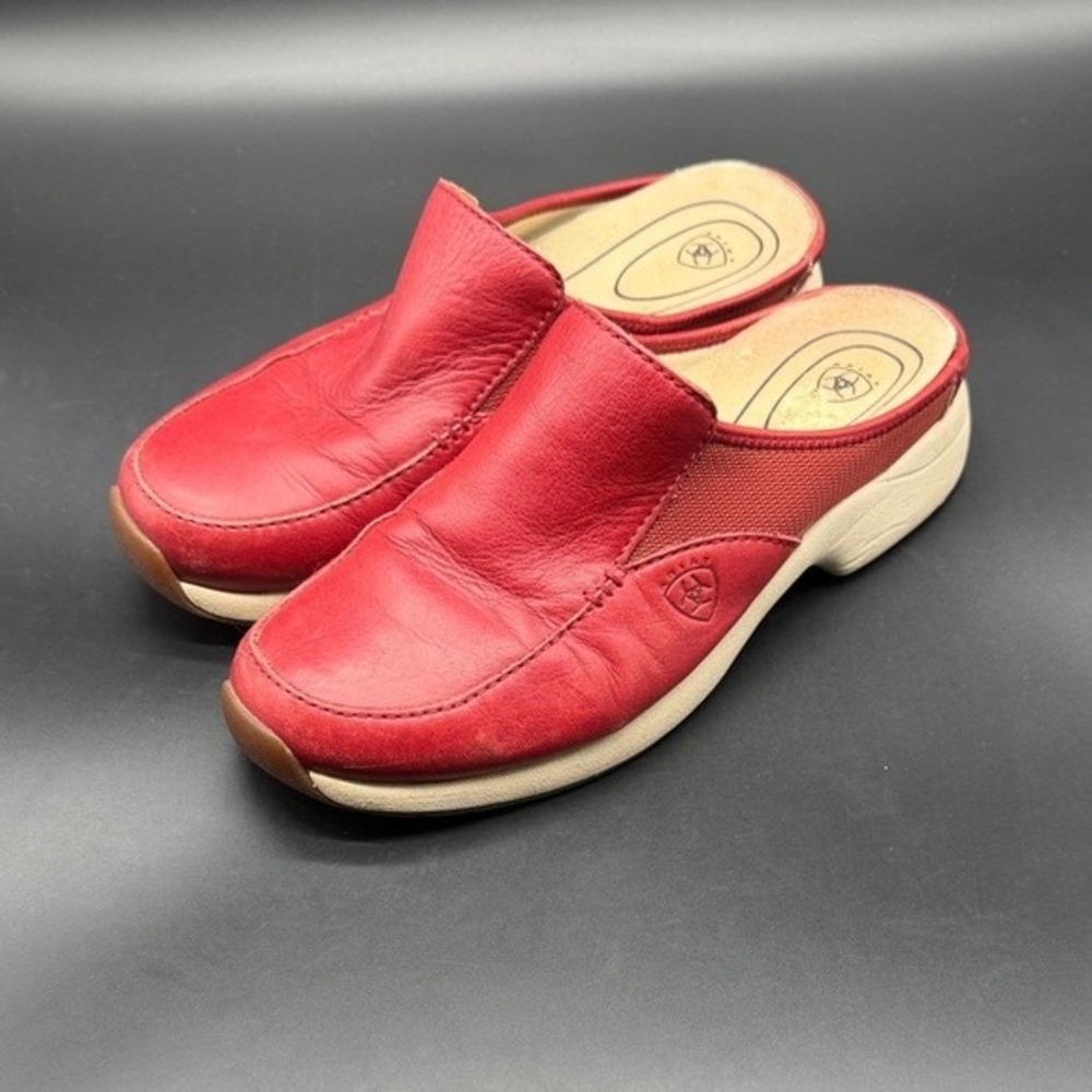 Ariat Red Leather Clogs Mules Slip On Comfort Shoes Style 73461‎ Womens 7B